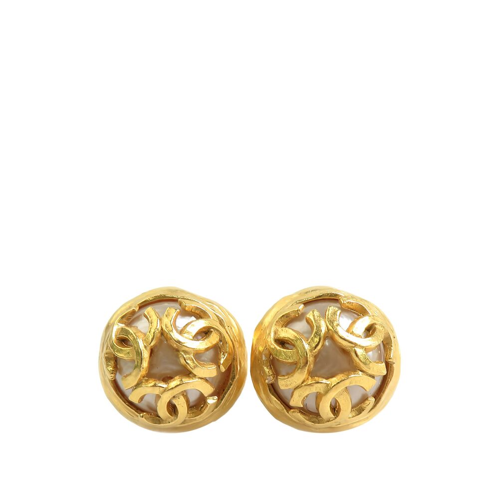Pre-Loved Chanel CC Gold Plated Faux Pearl Clip On Earrings